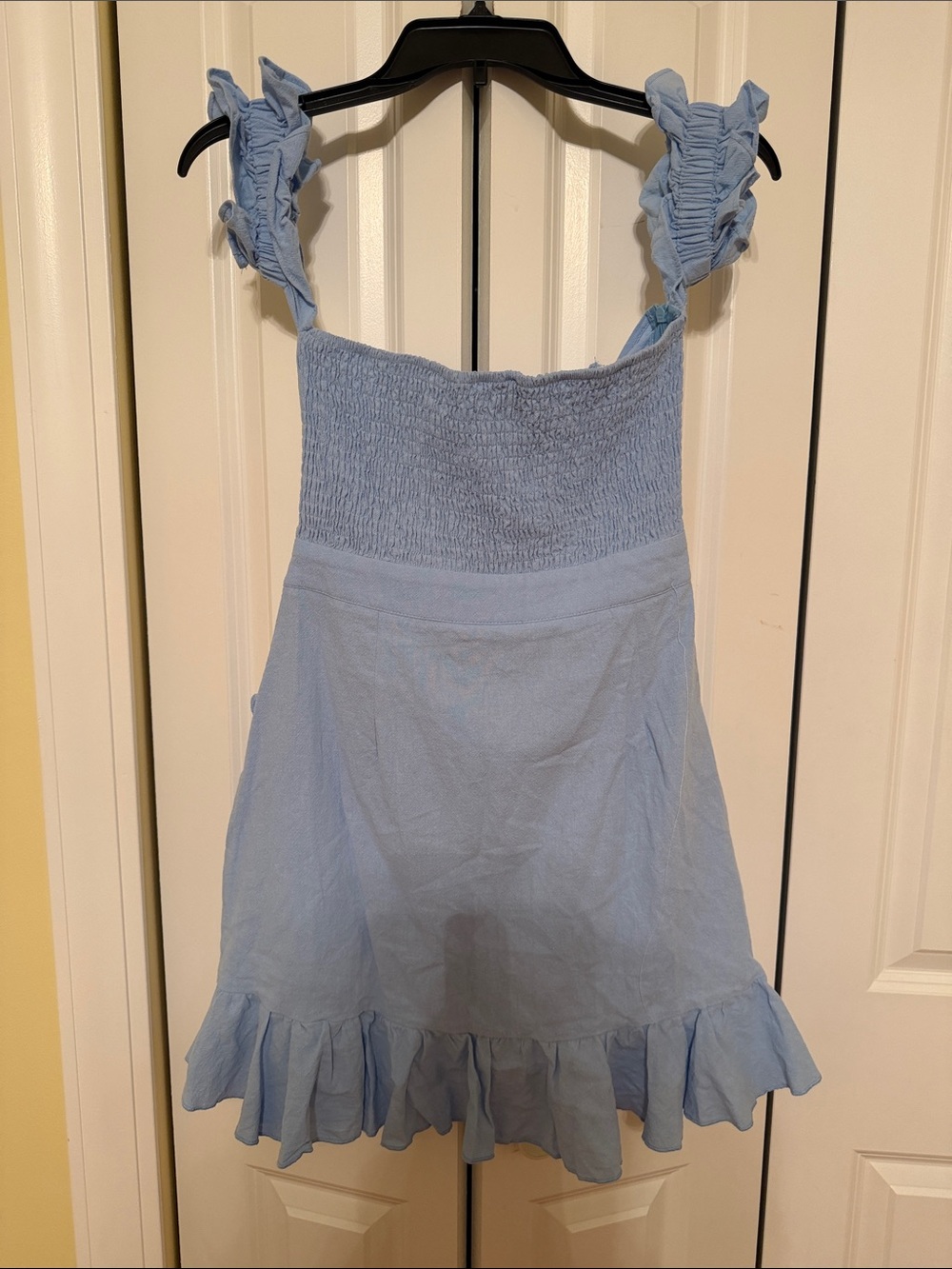 NWT SHEIN Light Blue Ruffle Hem Mini Dress Size M Smocked Bow Detail - Picture 5 of 6